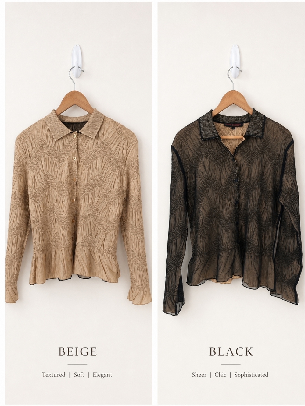 Pleats Collection Crinkle Reversible Lace Top Button Front Hand Made Black Gold